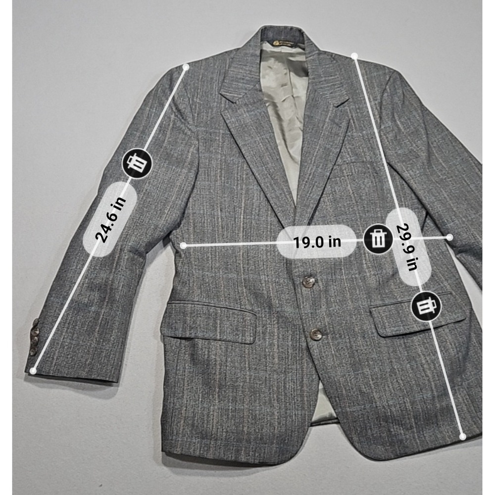 Vanjulian VTG Plaid 2pc Suit Grey 100% Pure Wool Sz M/L - Picture 3 of 10
